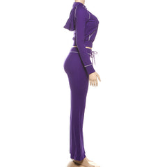 Hoodie long sleeve zip-up drawstring pant set