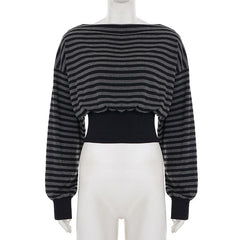 Long sleeve striped print crewneck top