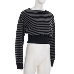 Long sleeve striped print crewneck top