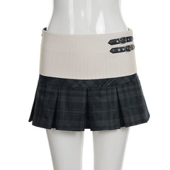 Pleated plaid zip-up mini skirt