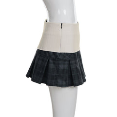Pleated plaid zip-up mini skirt