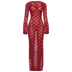 Long flared sleeve hollow out cut out maxi dress