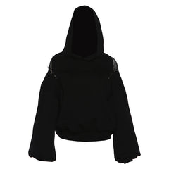 Hoodie long sleeve zip-up fishnet top