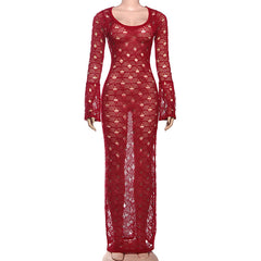 Long flared sleeve hollow out cut out maxi dress