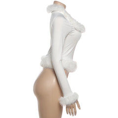 Square neck long sleeve fluffy top