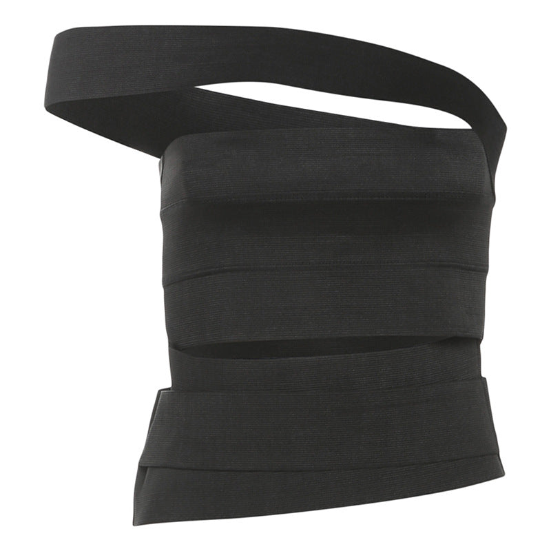 One shoulder hollow out solid cut out top