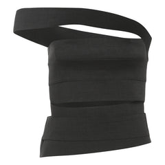 One shoulder hollow out solid cut out top