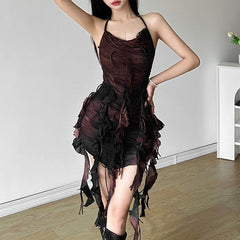 Halter backless tie dye ruffle mini dress