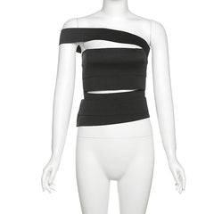 One shoulder hollow out solid cut out top