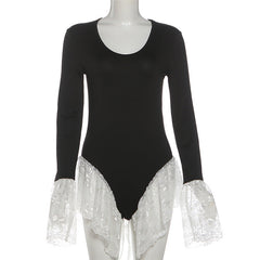 Long sleeve crewneck lace hem bodysuit