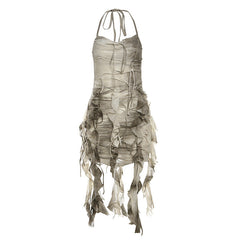 Halter backless tie dye ruffle mini dress