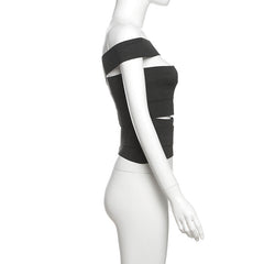 One shoulder hollow out solid cut out top