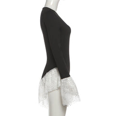 Long sleeve crewneck lace hem bodysuit
