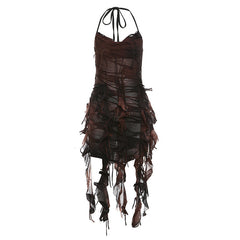 Halter backless tie dye ruffle mini dress
