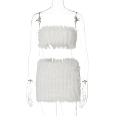 Fluffy backless tube mini skirt set