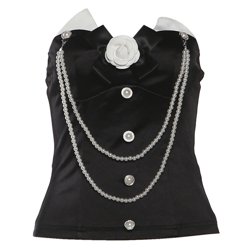 Flower applique beaded tube top