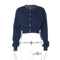 Button long sleeve crewneck solid top