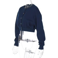 Button long sleeve crewneck solid top