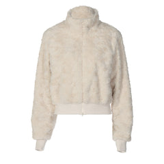 Fluffy long sleeve zip-up high neck top