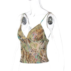 Glitter v neck print backless cami top