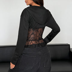 Hoodie long sleeve zip-up corset top
