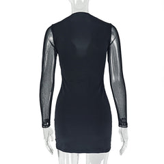 Long sleeve mesh patchwork padded mini dress