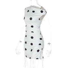 Off shoulder polka dot drawstring mini dress