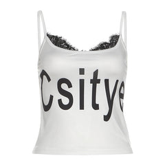 U neck lace hem letter print cami top