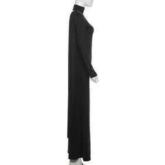 High neck one shoulder solid maxi dress