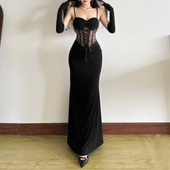 Lace up ruched corset cami maxi dress
