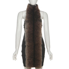 Halter fluffy backless mini dress