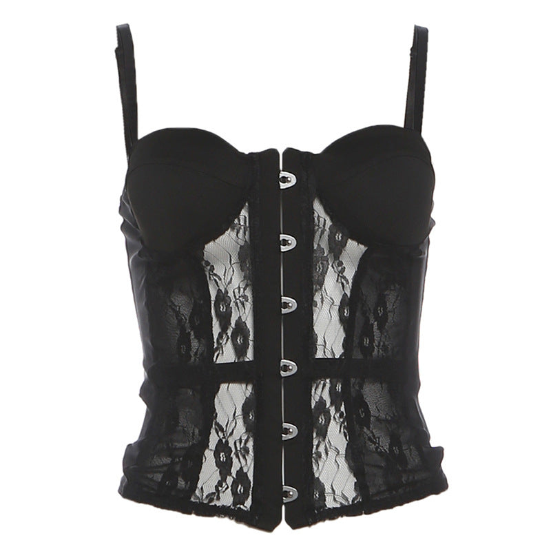 Padded button lace cami top