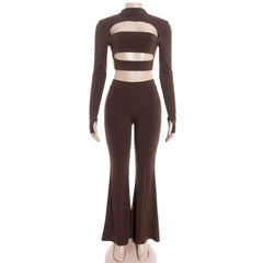 Hollow out long sleeve gloves low rise pant set