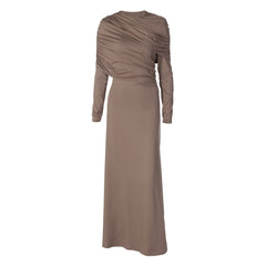 Long sleeve ruched irregular crewneck maxi dress