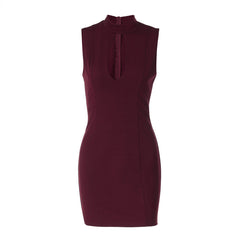 Hollow out crewneck sleeveless zip-up cut out mini dress