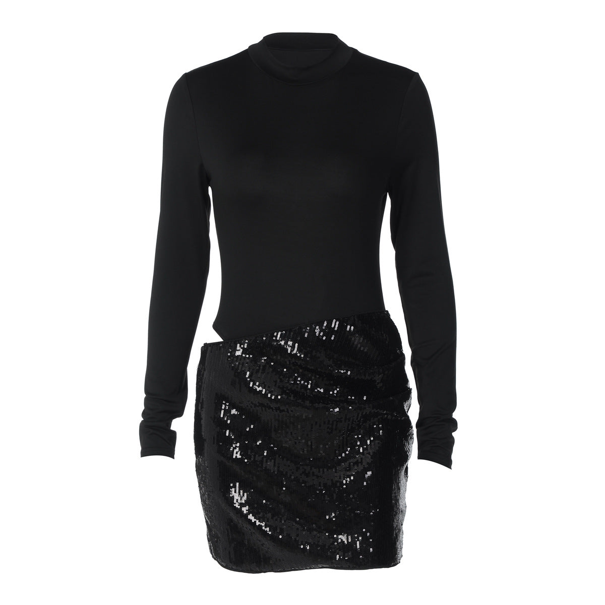 Long sleeve crewneck glitter hollow out cut out mini dress