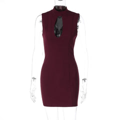 Hollow out crewneck sleeveless zip-up cut out mini dress