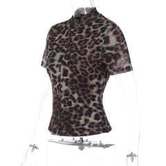 Leopard print short sleeve button top