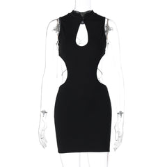 Hollow out o ring backless sleeveless cut out mini dress
