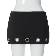 Hollow out A line solid cut out mini skirt