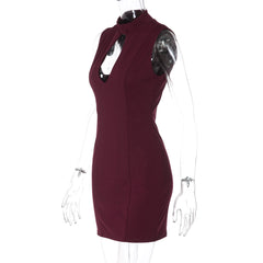 Hollow out crewneck sleeveless zip-up cut out mini dress