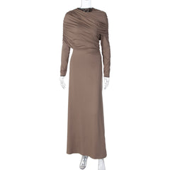 Long sleeve ruched irregular crewneck maxi dress