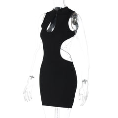 Hollow out o ring backless sleeveless cut out mini dress