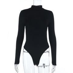 Long sleeve backless button high neck bodysuit