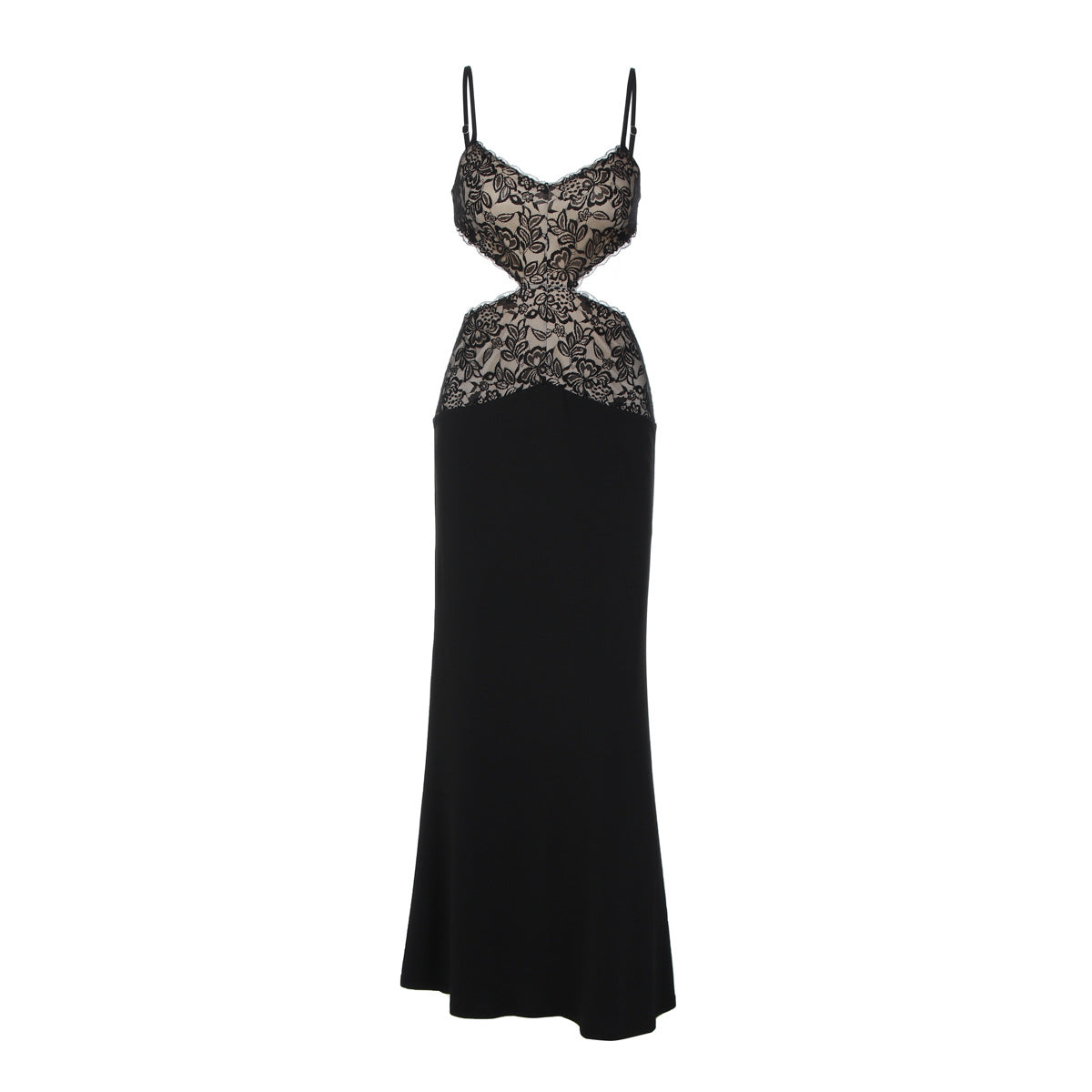 Lace v neck hollow out cami cut out maxi dress