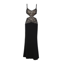 Lace v neck hollow out cami cut out maxi dress