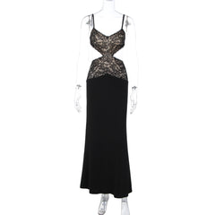 Lace v neck hollow out cami cut out maxi dress