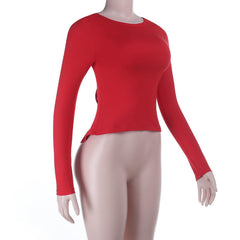 Crewneck long sleeve bowknot lace solid top