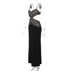 Lace v neck hollow out cami cut out maxi dress