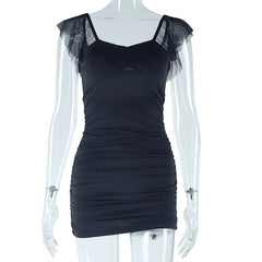 Ruched mesh backless mini dress
